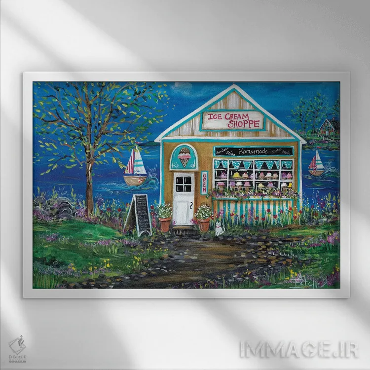 تابلو فروشگاه بستنی اثر استل گرنگس - نمای قابدار سفید