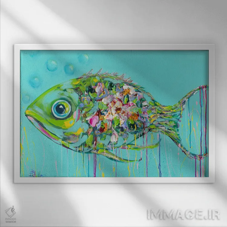 تابلو ماهی الهه سبز اثر استل گرنگس - نمای قابدار سفید