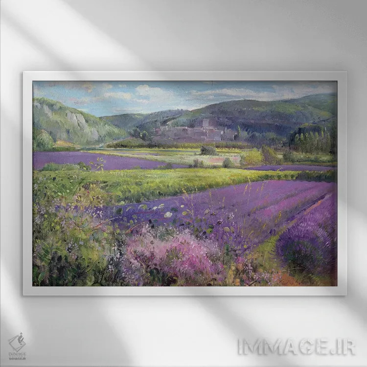 تابلو مزارع اسطوخودوس در پرووانس قدیم اثر تیموتی ایستون - نمای قابدار سفید