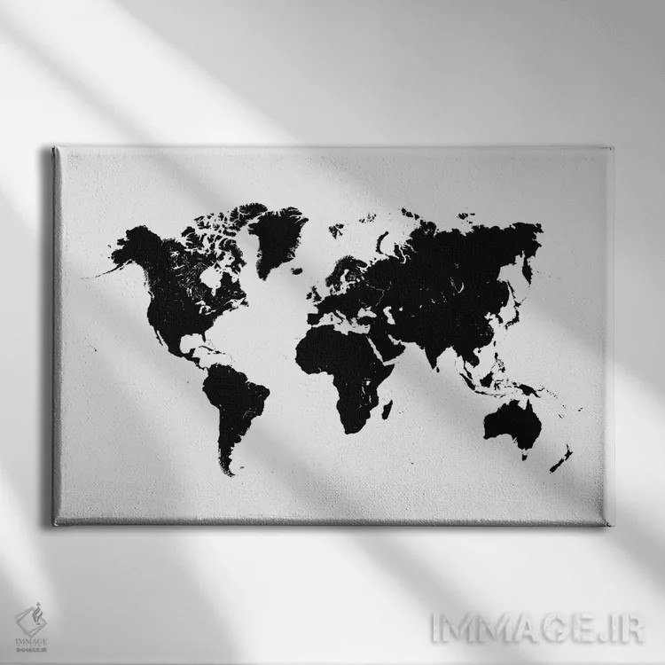 تابلو نقشهٔ شهری جهان (سفید) اثر اوربانمپ (نقشه شهری؛ استودیو نقشه یا طراح) - نمای روبهرو روی دیوار
