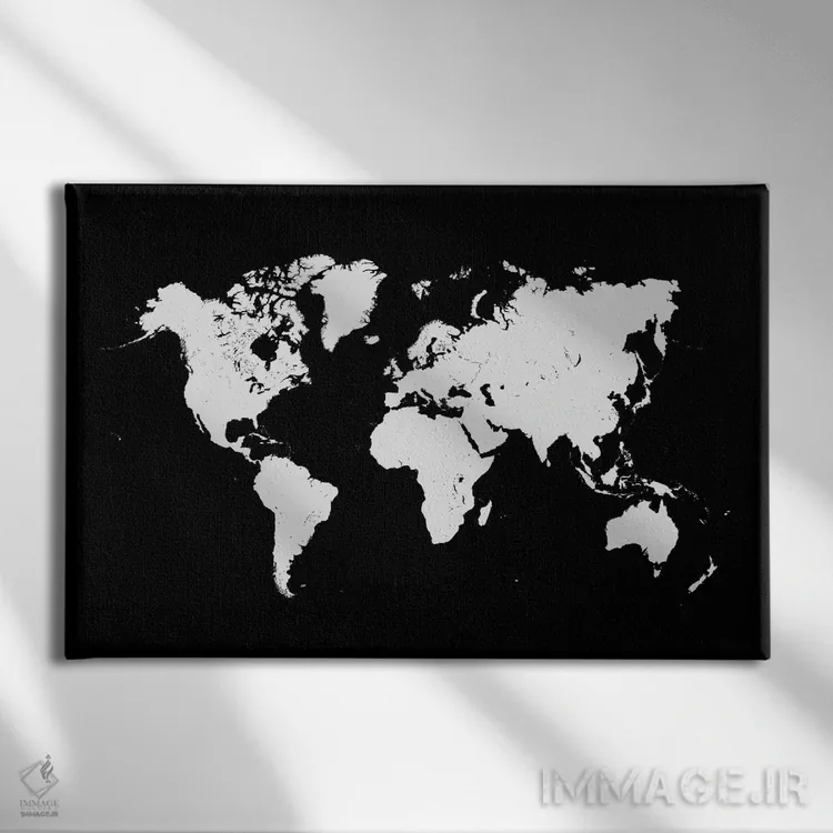 تابلو نقشهٔ شهری جهان (سیاه) اثر اوربانمپ (نقشه شهری؛ استودیو نقشه یا طراح) - نمای روبهرو روی دیوار