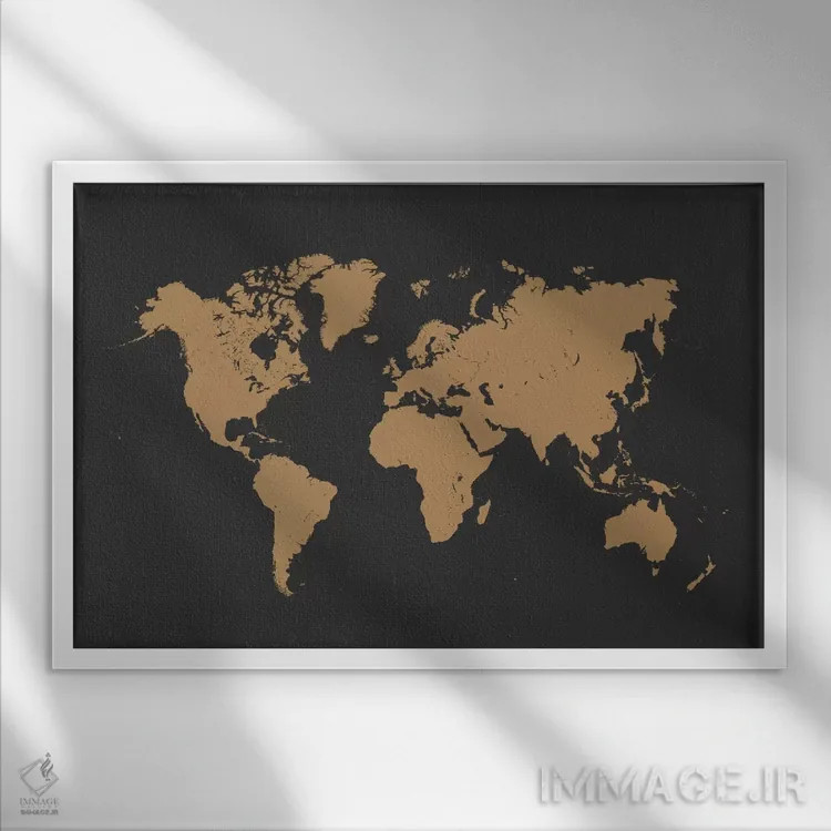 تابلو نقشهٔ شهری جهان (طلایی) اثر اوربانمپ (نقشه شهری؛ استودیو نقشه یا طراح) - نمای قابدار سفید