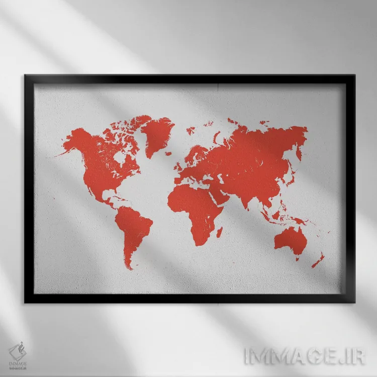 تابلو نقشهٔ شهری جهان (قرمز) اثر اوربانمپ (نقشه شهری؛ استودیو نقشه یا طراح) - نمای قابدار مشکی