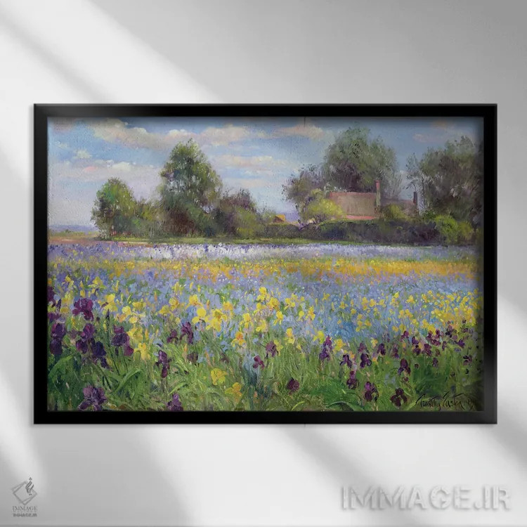 تابلو مزرعه و مزرعه زنبق، ۱۹۹۲ اثر تیموتی ایستون - نمای قابدار مشکی