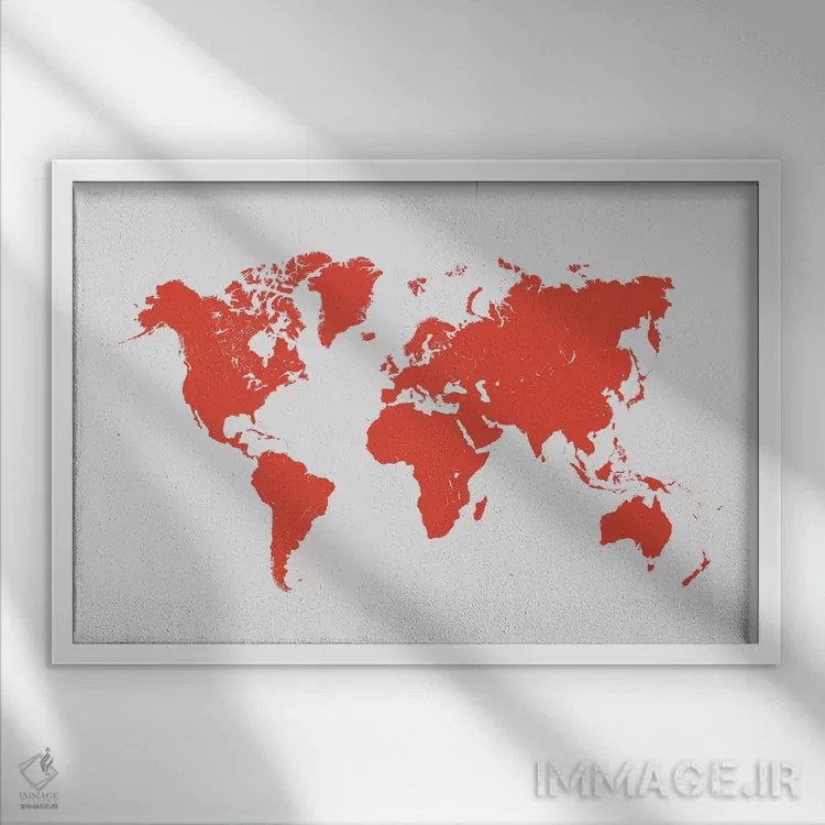 تابلو نقشهٔ شهری جهان (قرمز) اثر اوربانمپ (نقشه شهری؛ استودیو نقشه یا طراح) - نمای قابدار سفید