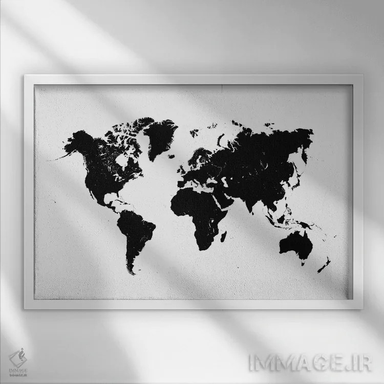 تابلو نقشهٔ شهری جهان (سفید) اثر اوربانمپ (نقشه شهری؛ استودیو نقشه یا طراح) - نمای قابدار سفید
