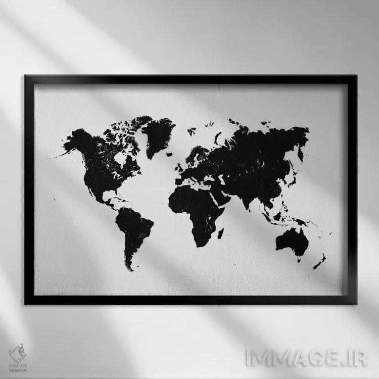 تابلو نقشهٔ شهری جهان (سفید) اثر اوربانمپ (نقشه شهری؛ استودیو نقشه یا طراح) - نمای قابدار مشکی