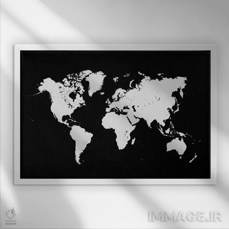 تابلو نقشهٔ شهری جهان (سیاه) اثر اوربانمپ (نقشه شهری؛ استودیو نقشه یا طراح) - نمای قابدار سفید