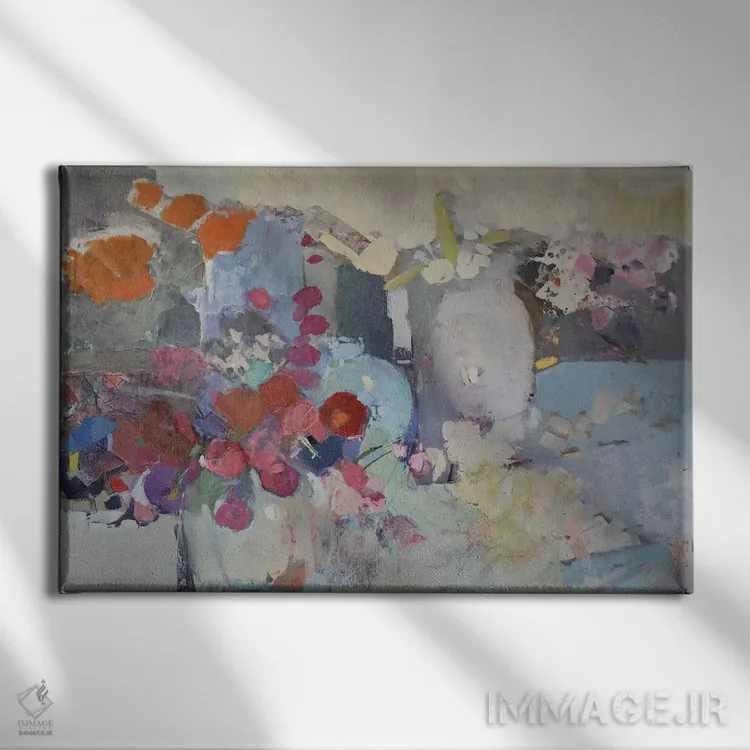 تابلو شیشه و گلها اثر النا شرایبمن - نمای روبهرو روی دیوار