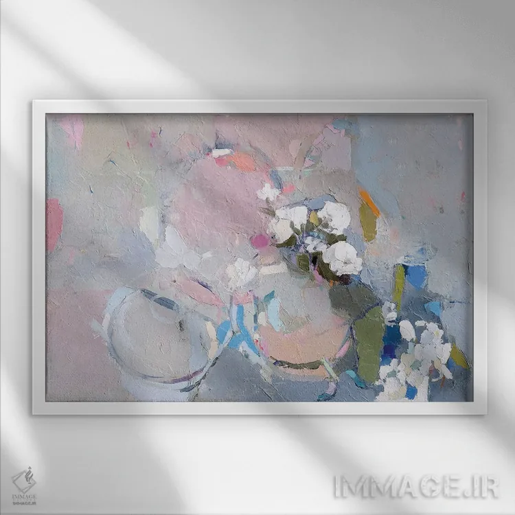 تابلو پودر و گلها اثر النا شرایبمن - نمای قابدار سفید