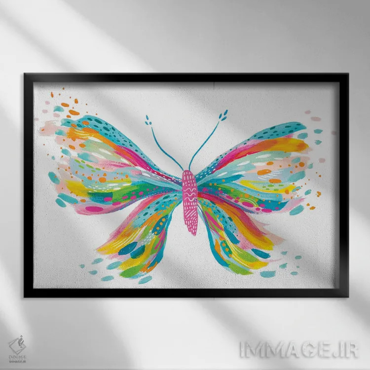 تابلو پروانه هفتم اثر اتاوی (برند هنری) - نمای قابدار مشکی