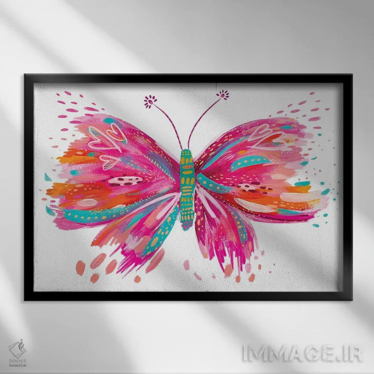 تابلو پروانه دوازدهم اثر اتاوی (برند هنری) - نمای قابدار مشکی