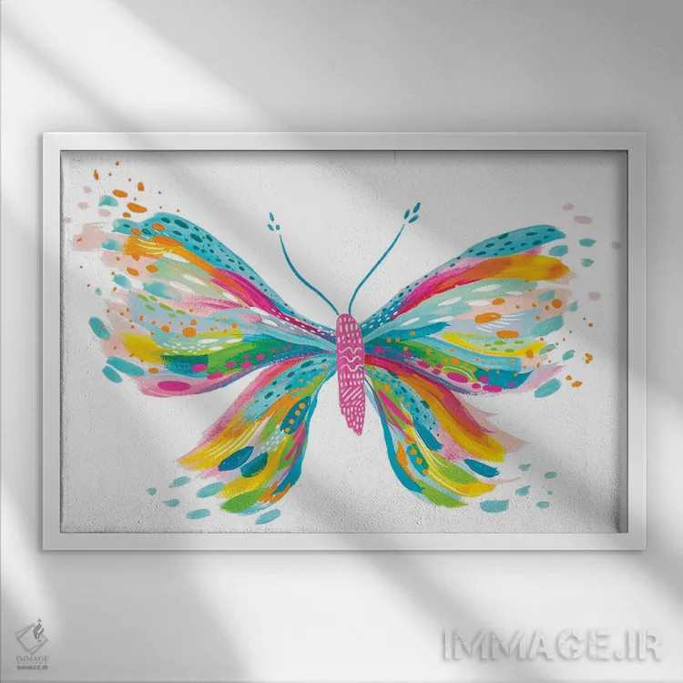 تابلو پروانه هفتم اثر اتاوی (برند هنری) - نمای قابدار سفید