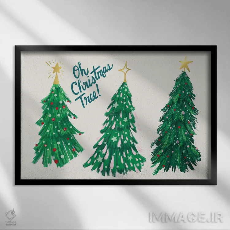 تابلو ای درخت کریسمس اثر اتاوی (برند هنری) - نمای قابدار مشکی