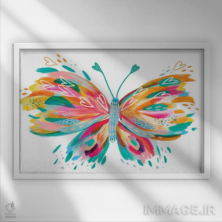 تابلو پروانه نهم اثر اتاوی (برند هنری) - نمای قابدار سفید