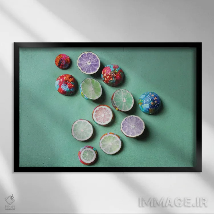 تابلو لیموترش سبز اثر اتاوی (برند هنری) - نمای قابدار مشکی