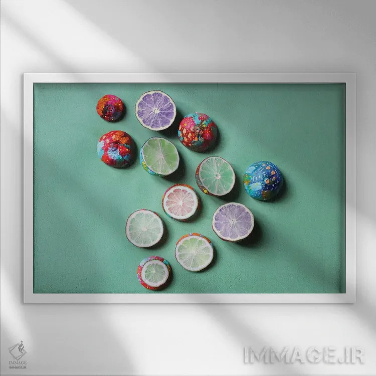 تابلو لیموترش سبز اثر اتاوی (برند هنری) - نمای قابدار سفید