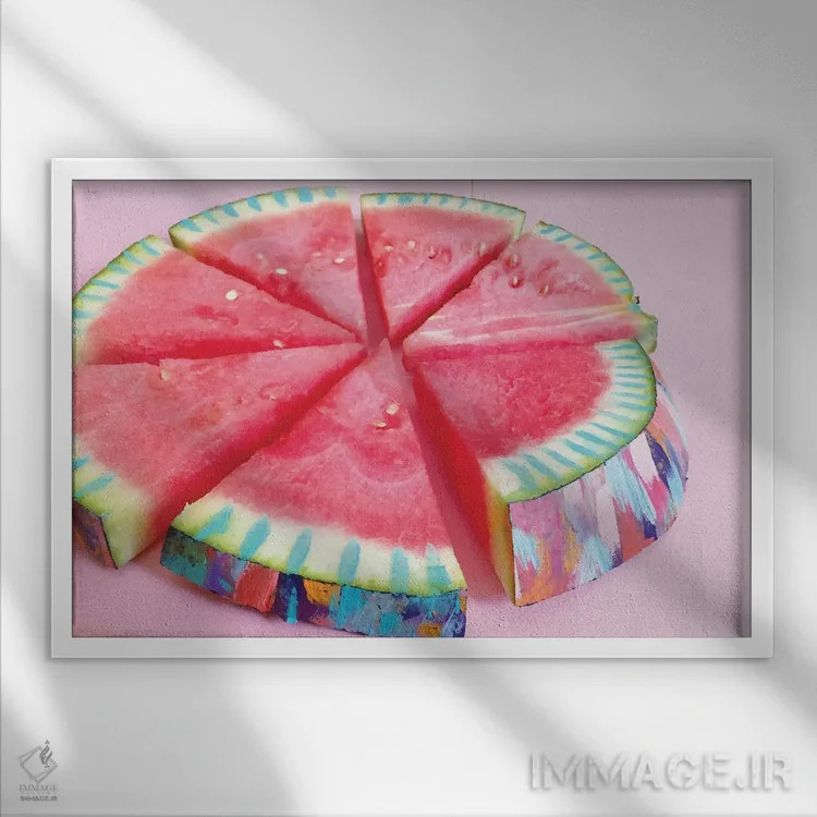 تابلو هندوانه دوم اثر اتاوی (برند هنری) - نمای قابدار سفید