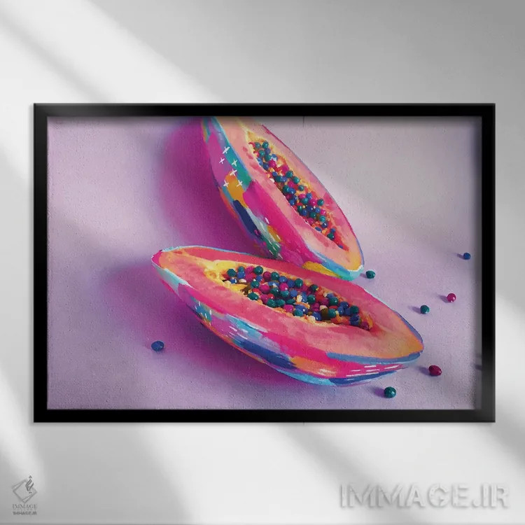 تابلو پاپایا (میوهٔ گرمسیری) اثر اتاوی (برند هنری) - نمای قابدار مشکی