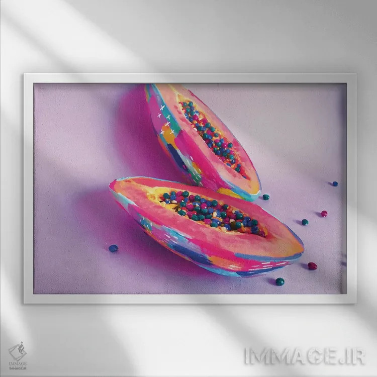 تابلو پاپایا (میوهٔ گرمسیری) اثر اتاوی (برند هنری) - نمای قابدار سفید