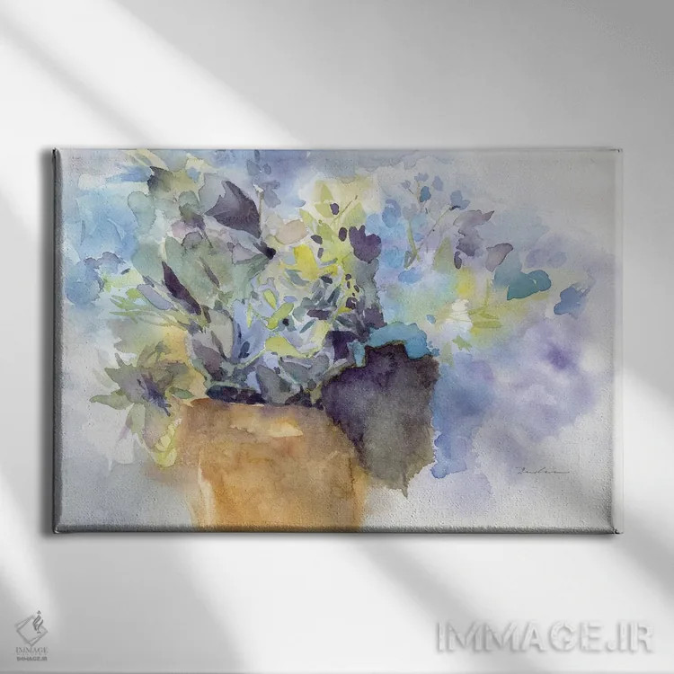 تابلو هورتانسیا مایل به آبی اثر اولیا دیزاینز (استودیو طراحی) - نمای روبهرو روی دیوار