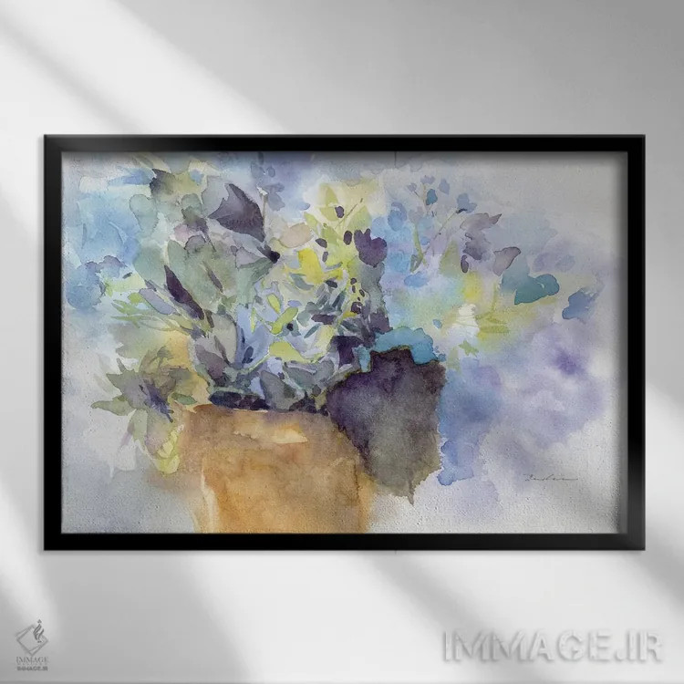 تابلو هورتانسیا مایل به آبی اثر اولیا دیزاینز (استودیو طراحی) - نمای قابدار مشکی