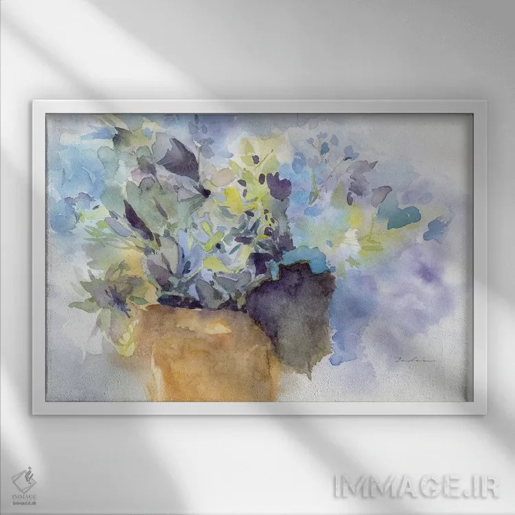 تابلو هورتانسیا مایل به آبی اثر اولیا دیزاینز (استودیو طراحی) - نمای قابدار سفید