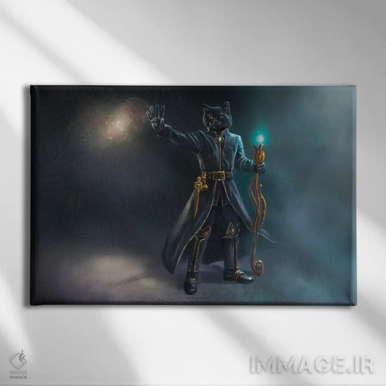 تابلو گربهٔ جادویی سیاه اثر آناستازیا اِوگرافوا - نمای روبهرو روی دیوار