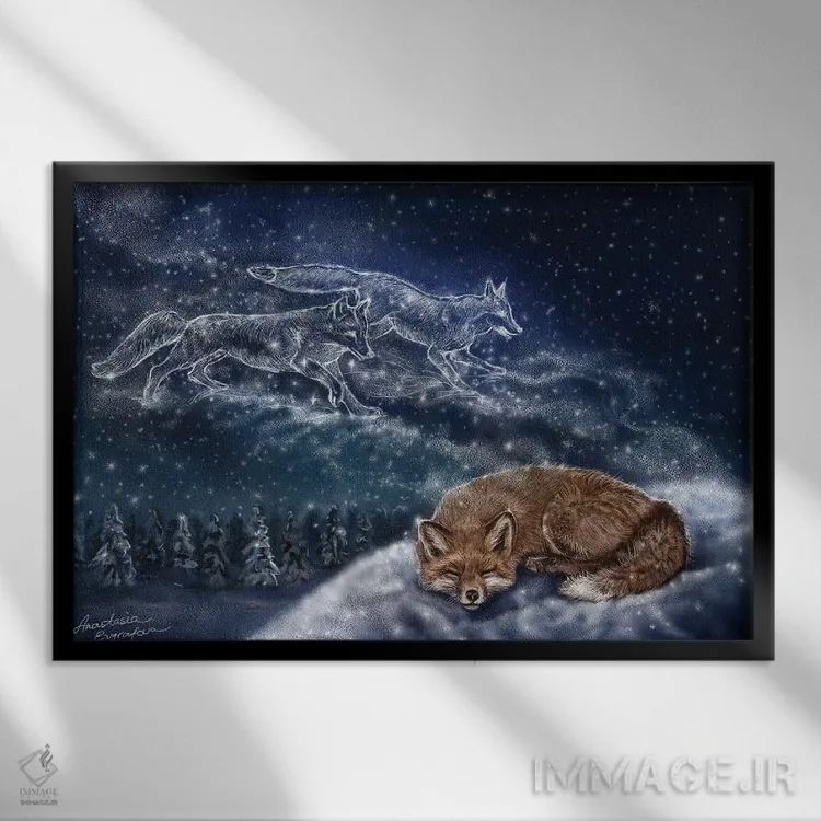 تابلو رویاهای روباهی اثر آناستازیا اِوگرافوا - نمای قابدار مشکی