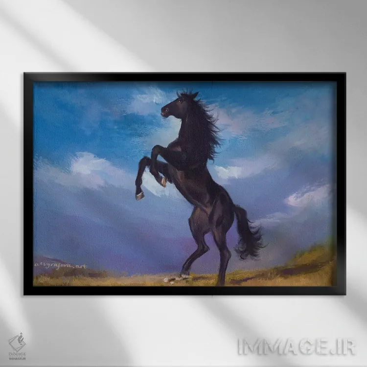 تابلو اسب اثر آناستازیا اِوگرافوا - نمای قابدار مشکی