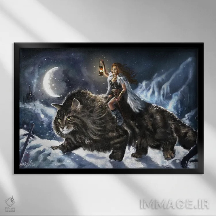 تابلو سوارکار گربه اثر آناستازیا اِوگرافوا - نمای قابدار مشکی