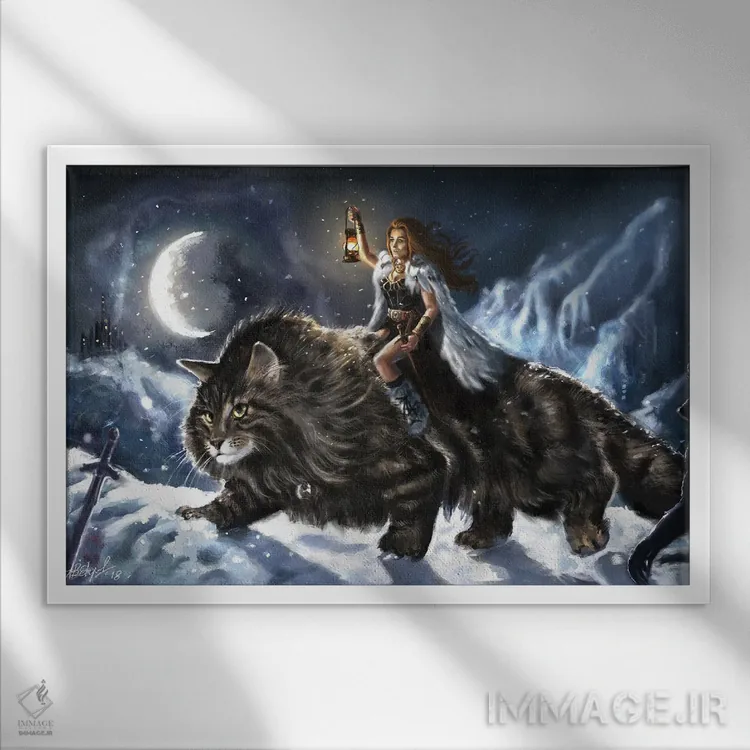 تابلو سوارکار گربه اثر آناستازیا اِوگرافوا - نمای قابدار سفید