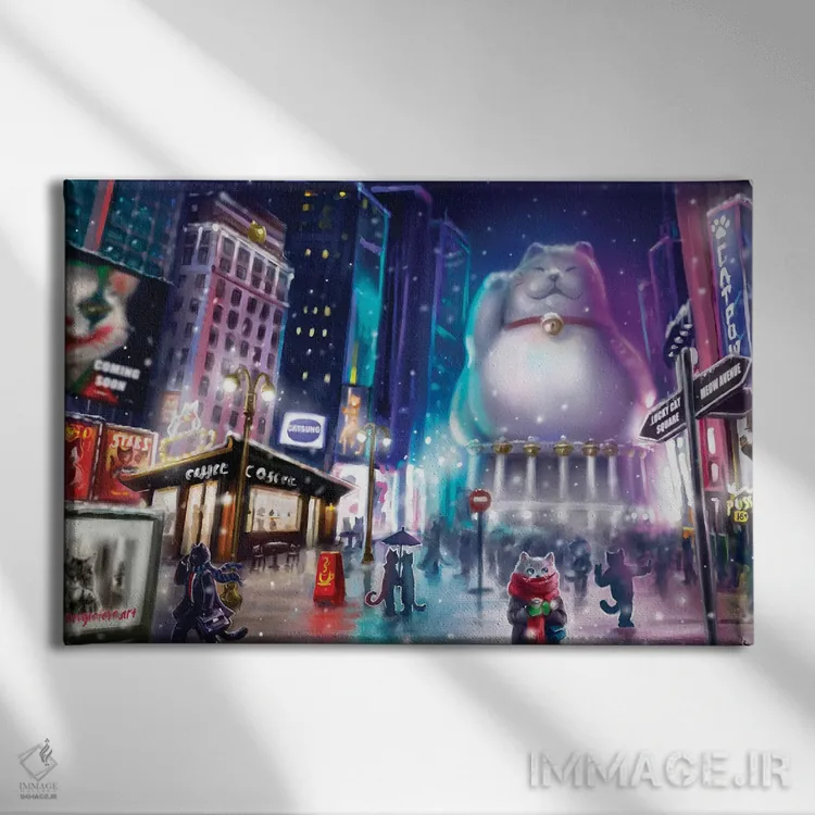 تابلو شهر گربههای زمستانی اثر آناستازیا اِوگرافوا - نمای روبهرو روی دیوار