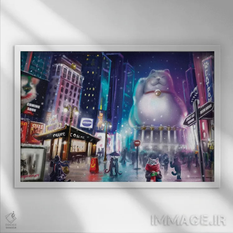 تابلو شهر گربههای زمستانی اثر آناستازیا اِوگرافوا - نمای قابدار سفید