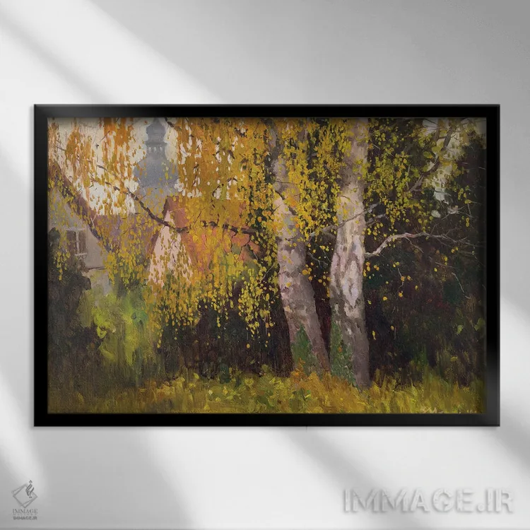 تابلو منظرهٔ شهری پاییزی اثر اوگنیا مکانوا - نمای قابدار مشکی