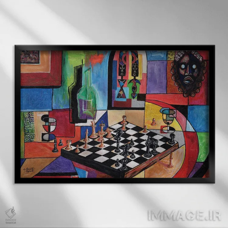 تابلو کیش و مات (شطرنج) اثر اورِت اسپرویل - نمای قابدار مشکی