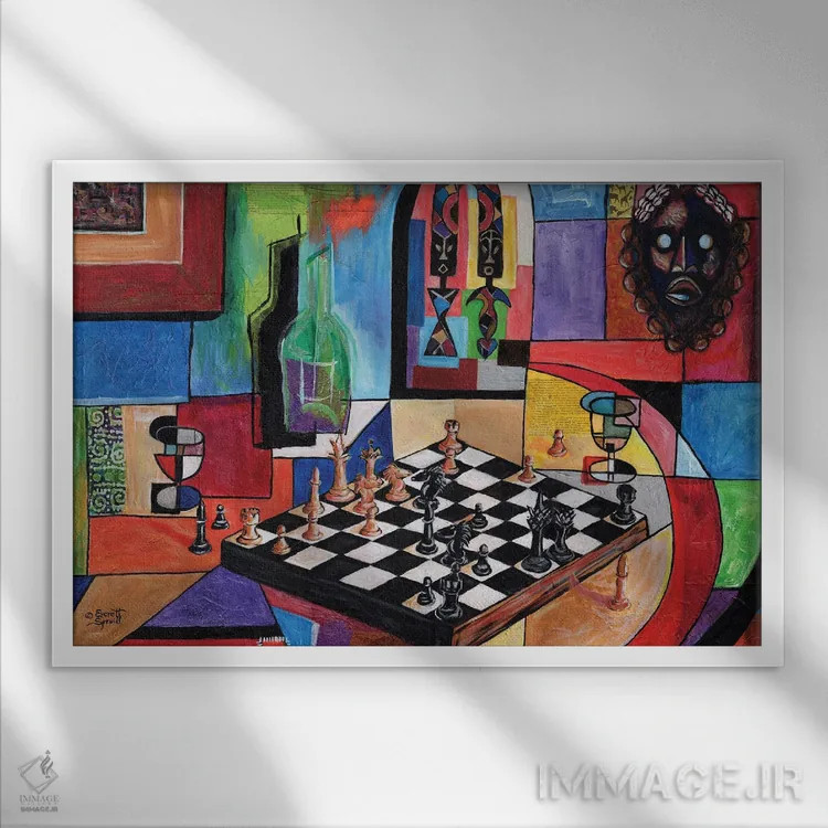 تابلو کیش و مات (شطرنج) اثر اورِت اسپرویل - نمای قابدار سفید