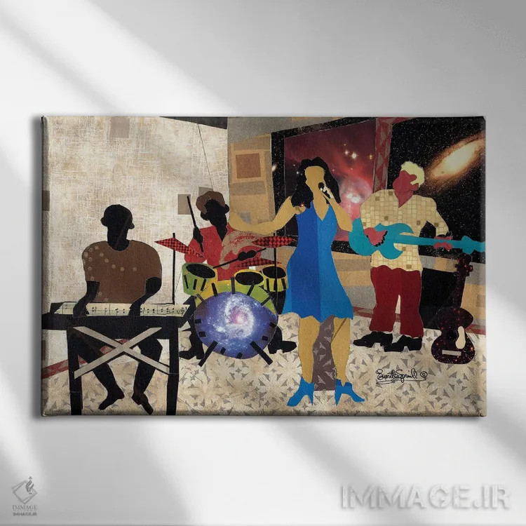 تابلو جاز نرم با منظرهٔ شهر اثر اورِت اسپرویل - نمای روبهرو روی دیوار