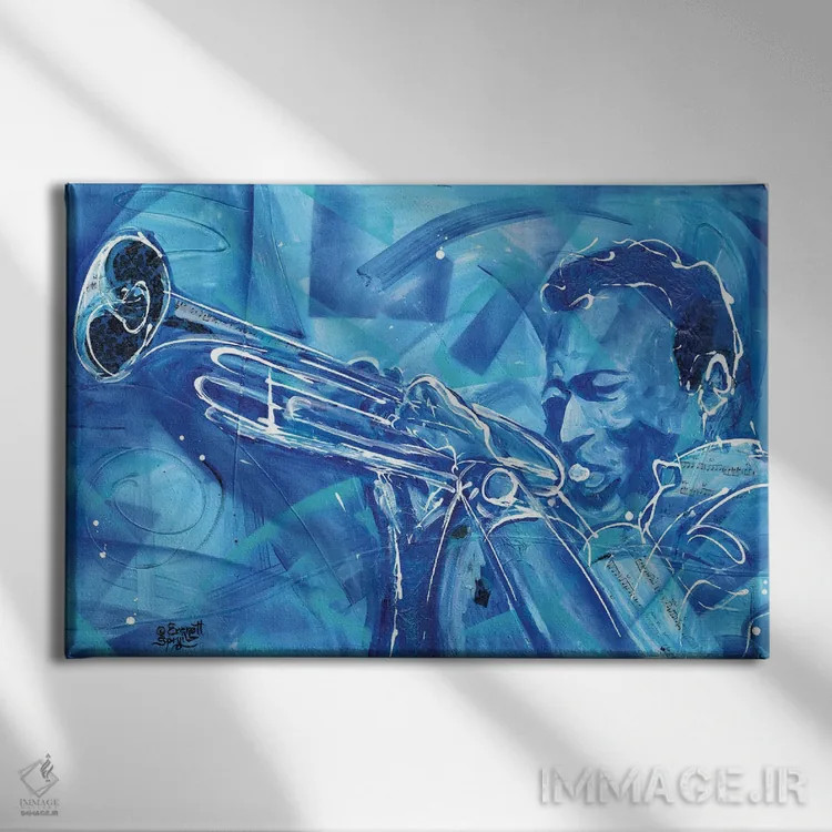 تابلو نوعی آبی (ارجاع به آلبوم جاز) اثر اورِت اسپرویل - نمای روبهرو روی دیوار
