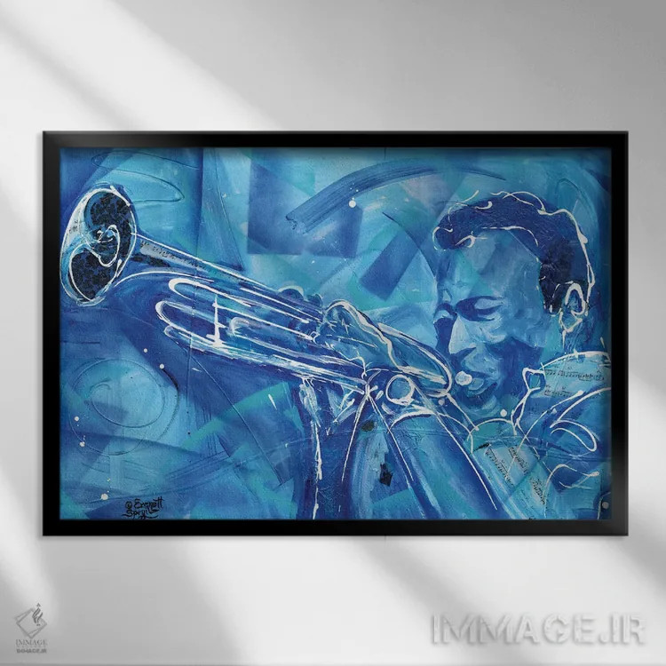 تابلو نوعی آبی (ارجاع به آلبوم جاز) اثر اورِت اسپرویل - نمای قابدار مشکی