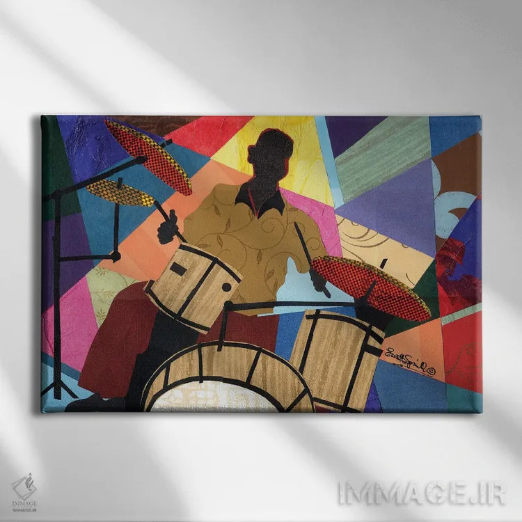 تابلو درامر جَز (نوازندهٔ جاز) اثر اورِت اسپرویل - نمای روبهرو روی دیوار