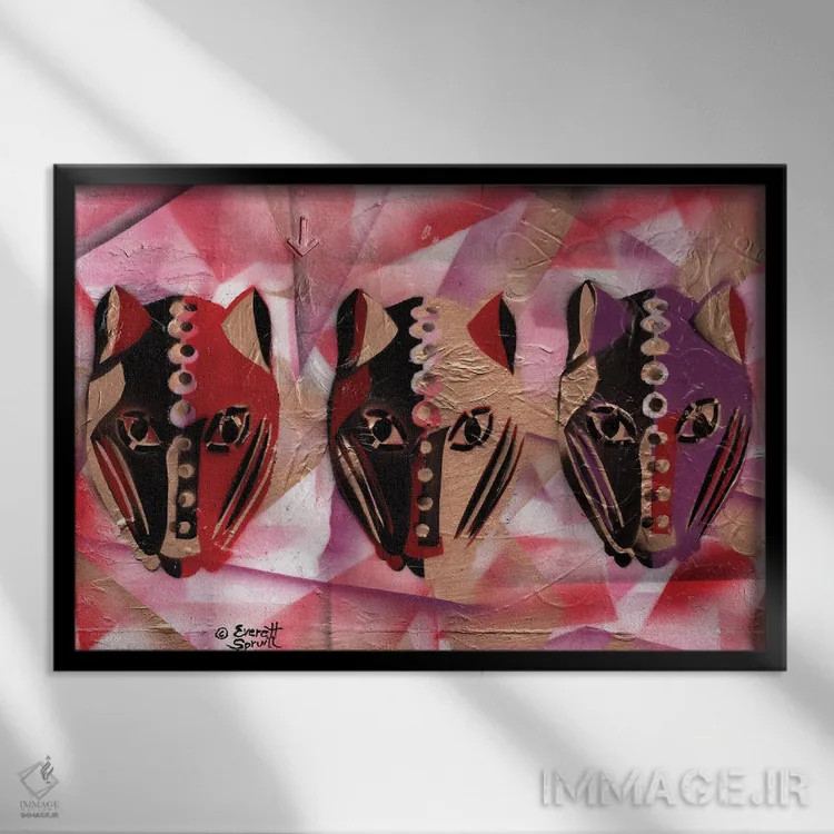 تابلو سه پلنگ اثر اورِت اسپرویل - نمای قابدار مشکی