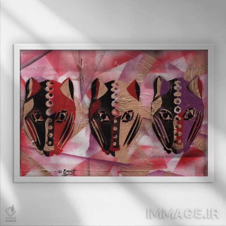 تابلو سه پلنگ اثر اورِت اسپرویل - نمای قابدار سفید