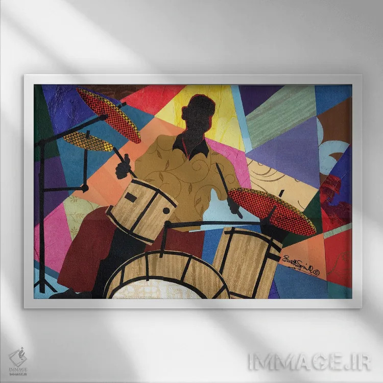 تابلو درامر جَز (نوازندهٔ جاز) اثر اورِت اسپرویل - نمای قابدار سفید