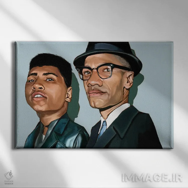 تابلو علی و ایکس (محمدعلی کلی و مالکوم ایکس) اثر ایوان ویلیامز - نمای روبهرو روی دیوار