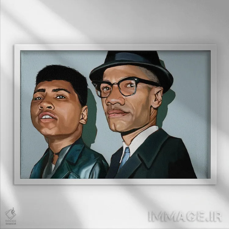 تابلو علی و ایکس (محمدعلی کلی و مالکوم ایکس) اثر ایوان ویلیامز - نمای قابدار سفید