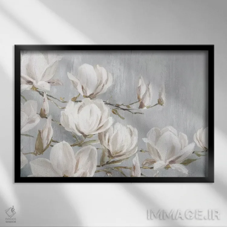 تابلو ماگنولیای سفید اثر اوا واتس - نمای قابدار مشکی