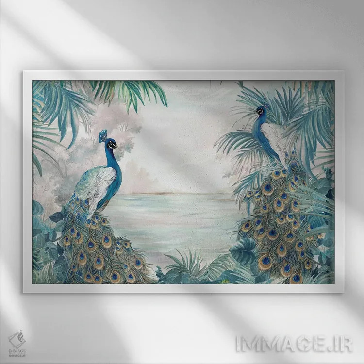 تابلو طاووسهای هندی اثر اوا واتس - نمای قابدار سفید