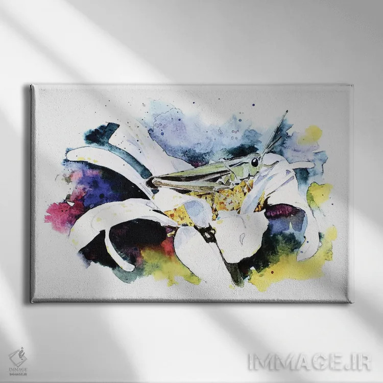 تابلو ملخ اثر ادز واترکالرز (برند نقاشی آبرنگ) - نمای روبهرو روی دیوار