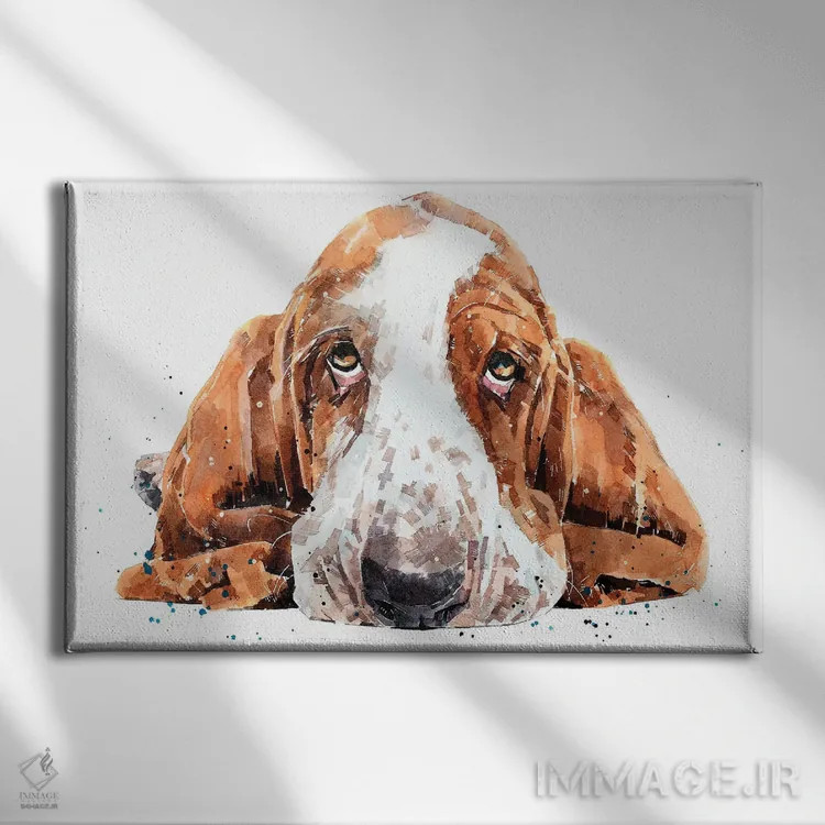 تابلو سگ باست (نژاد سگ) اثر ادز واترکالرز (برند نقاشی آبرنگ) - نمای روبهرو روی دیوار